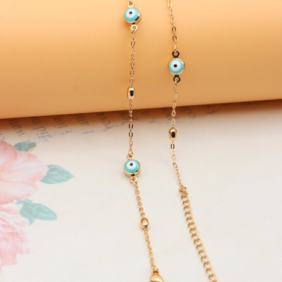 "Gold Plated Evil Eye Beaded Necklace Adjustable Chain, XPNL0303 - Picture 10 of 13